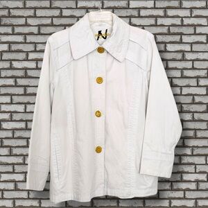 Neyelle Size L White Lightweight Lined Jacket Button Front Back Pleat Pockets